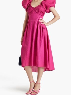 ✨FRAME Puff Sleeve Midi Dress Fuchsia Size XS